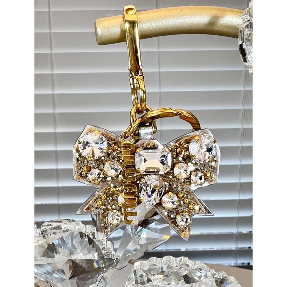 Miu Miu Crystal Bow Logo Bag Charm/Keychain - Picture 2 of 7